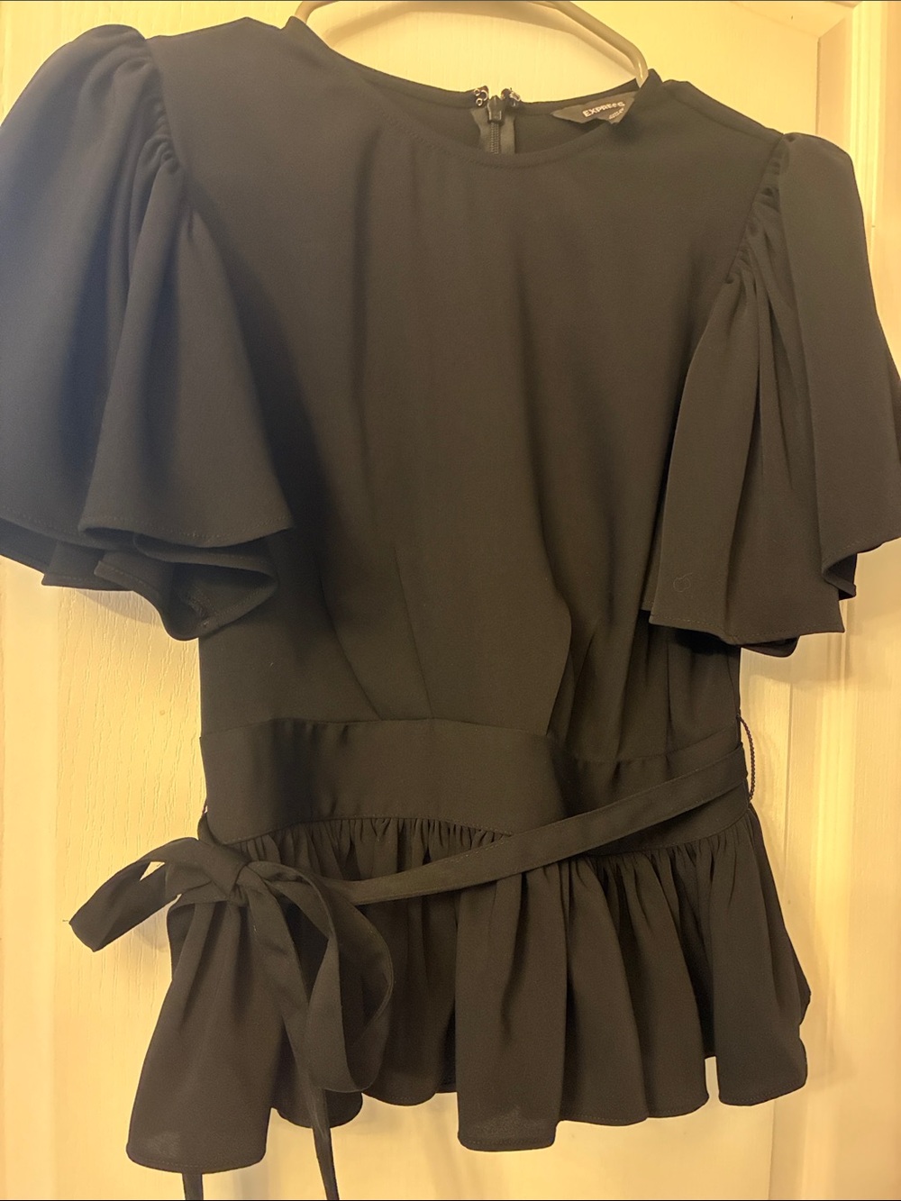Express Elegant Black Ruffle-Sleeve Peplum Dress - Unbranded